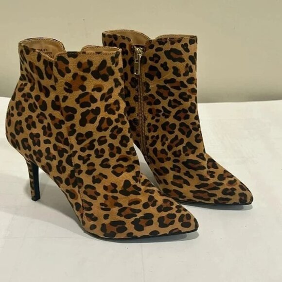 Zigi Soho Savida Leopard Print Faux Suede Ankle Boot Stiletto Zipper - Picture 2 of 5